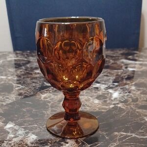 Vintage Imperial Amber Glass Fingerprint 5 5/8" Goblet Glass